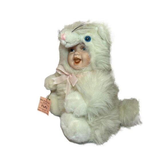 Porcelain Doll Bunny Fluffy White Show Stoppers Babes in the Wild Series 10 Inch - Picture 3 of 6